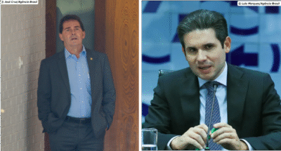 Montagem com fotos de Paulinho da Força e Hugo Motta, lado a lado, sobre o PL da anistia